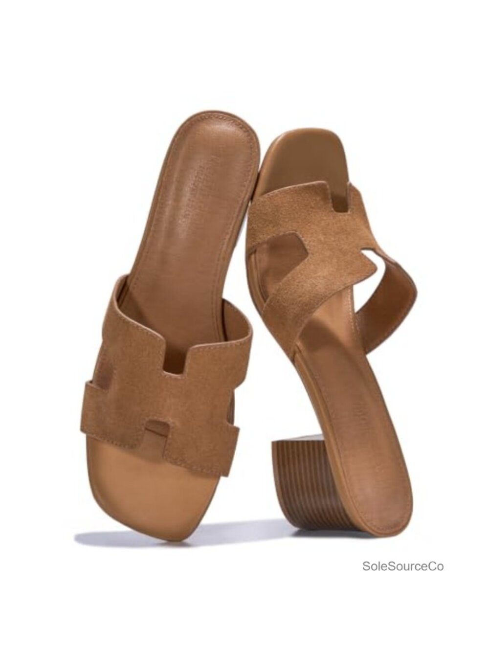 Genuine Leather Block Heeled Slide Sandals Women's Dressy Comfort Arch Support